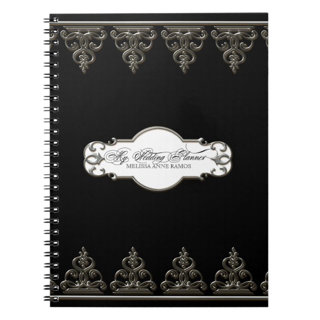 Wedding Planner Personalised  Baroque Swirl Silver Notebook (Front)