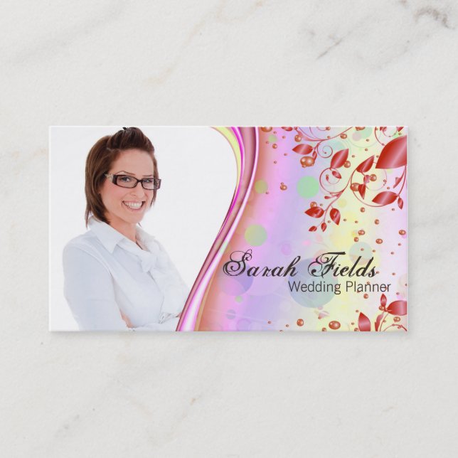 Wedding Planner Photo Business Card - Red Bubbles (Front)