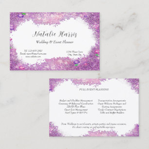 Wedding Planner Pink Lace Sparkling Gems Business Card