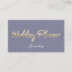 Wedding Planner Script Gold QR Code Logo Grey Blue Business Card