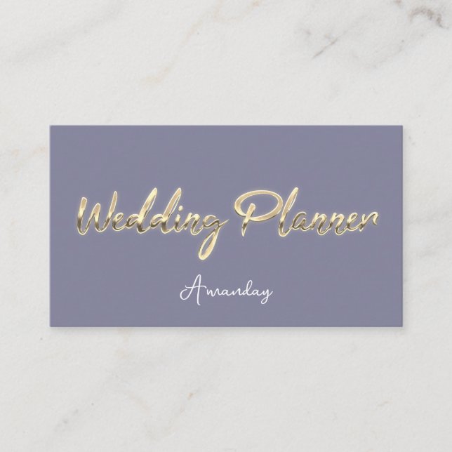Wedding Planner Script Gold QR Code Logo Grey Blue Business Card (Front)