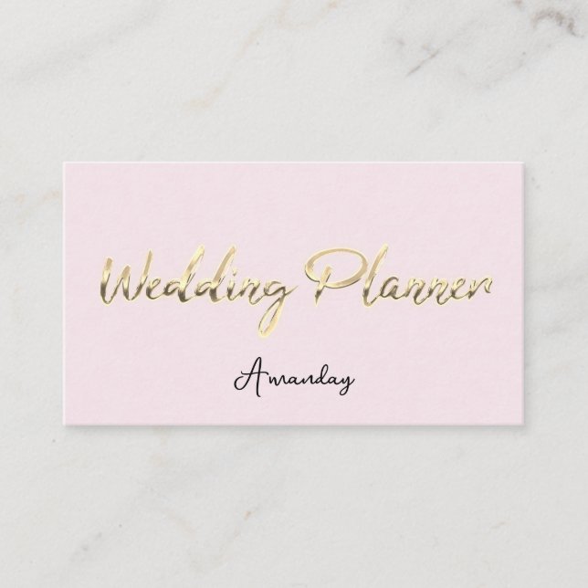 Wedding Planner Script Gold QR Code Logo Pink Business Card (Front)