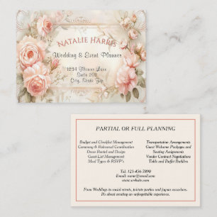 Wedding Planner Vintage Pink Roses Elegant Business Card
