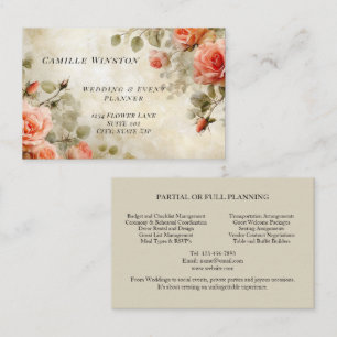 Wedding Planner Vintage Pink Roses Elegant Business Card