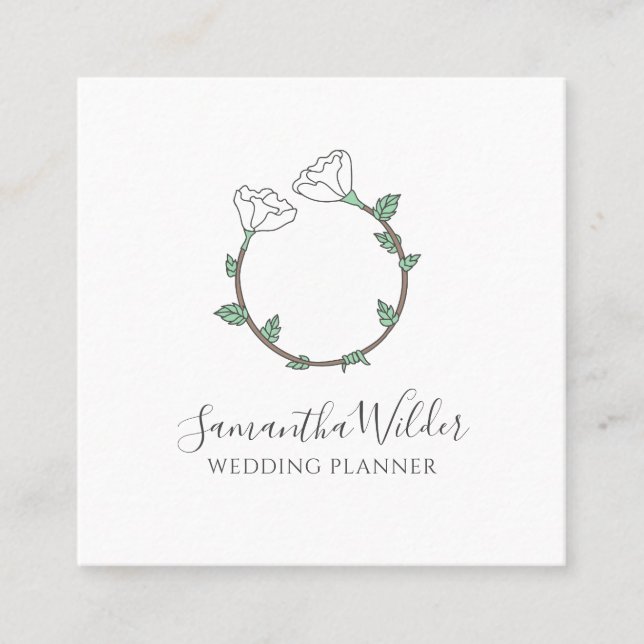 Wedding Planner White Flower Wedding Ring Logo Square Business Card (Front)