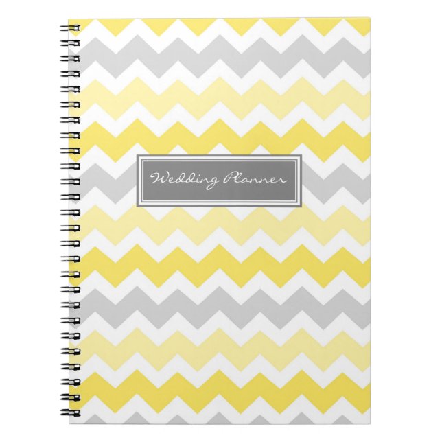 Wedding Planner Yellow Grey Chevrons Notebook (Front)