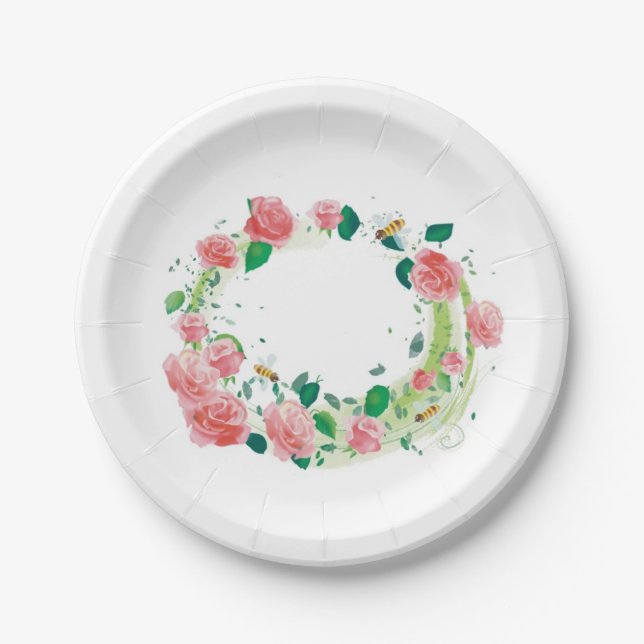 wedding plate with roses and bees (Front)
