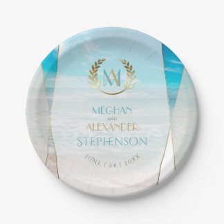 Wedding Plates | Modern Monogram Geometric Beach