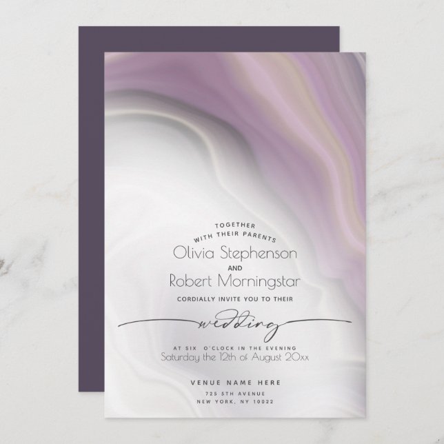 WEDDING  | Plum Purple Soft Marble Invitation (Front/Back)