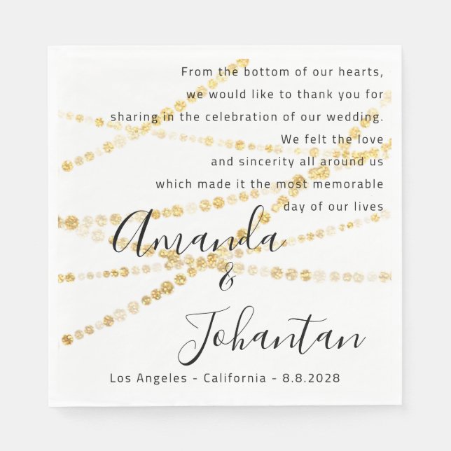 Wedding Poem Thank Floral Gold White Name Date Napkin (Front)