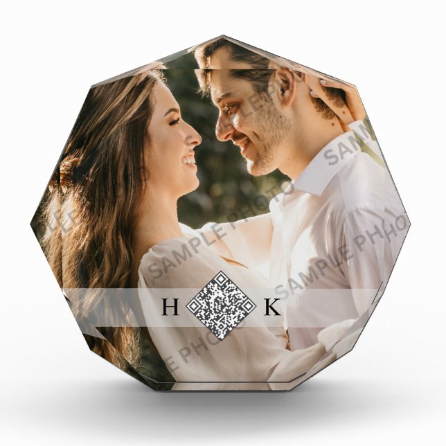 Wedding Portrait | Monogram QR Code Photo Block (Creator Uploaded)