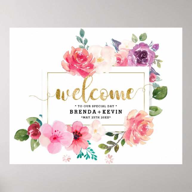 Wedding Poster-Welcome Typography Floral Frame Poster (Front)