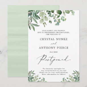 Wedding Postponed Change of Date Eucalyptus Leaves Invitation