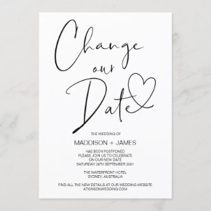 Wedding Postponed Notice, Change our Date Wedding Invitation