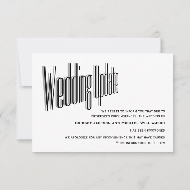 Wedding Postponed Notification Save The Date (Front)
