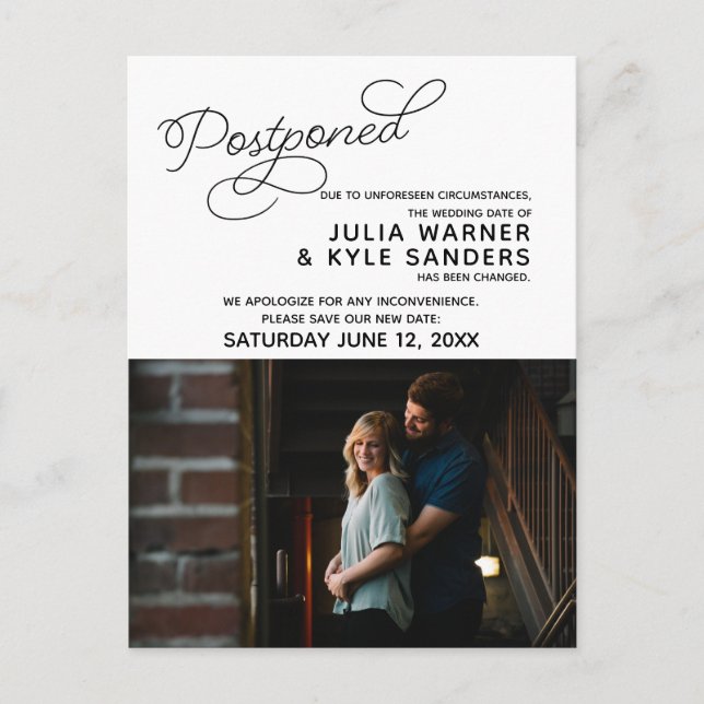 Wedding Postponed Photo Postcard (Front)