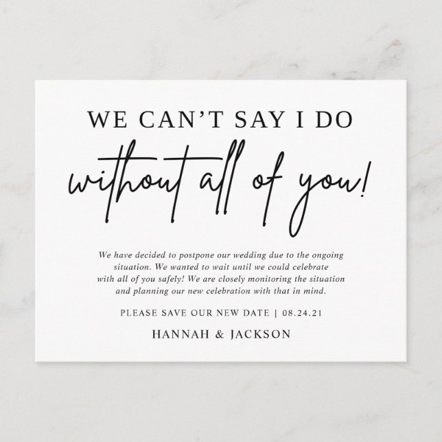 Wedding Postponement Announcement Save New Date Postcard (Front)