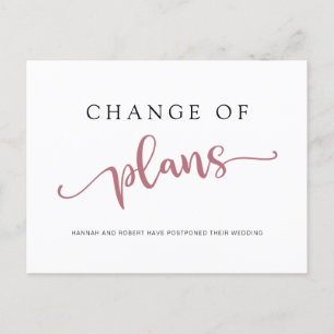 Wedding Postponement Change of Plans Rose Black Announcement Postcard