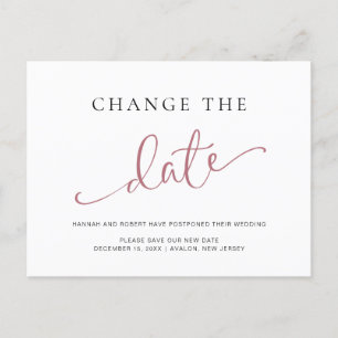 Wedding Postponement Change the Date Rose Black Announcement Postcard