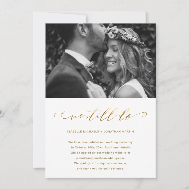Wedding Postponement Faux Gold We Still Do Photo Announcement (Front)