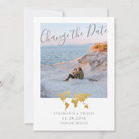 Wedding Postponement Gold World Map Photo