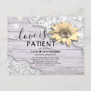 Wedding Postponement Love is Patient Sunflowers Announcement Postcard