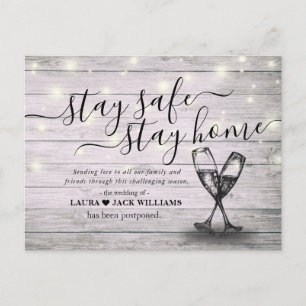 Wedding Postponement Stay Home Stay Safe Champagne Announcement Postcard
