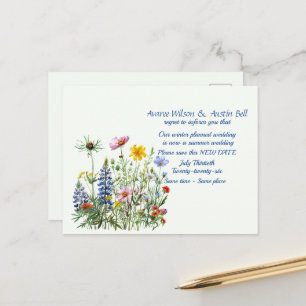 Wedding Postponement Summer Colours Announcement Postcard