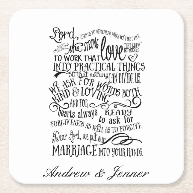 Wedding prayer personalised Favour wedding coaster (Front)