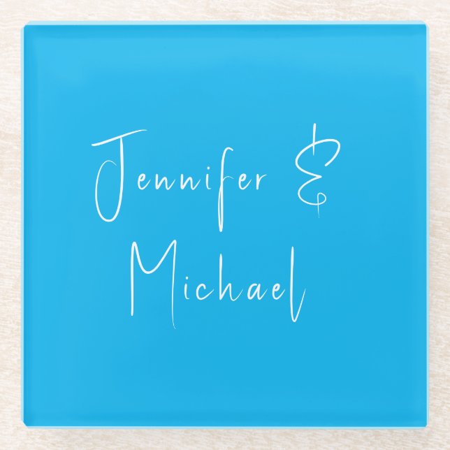 Wedding Professional Classical Sky Blue Glass Coaster (Front)