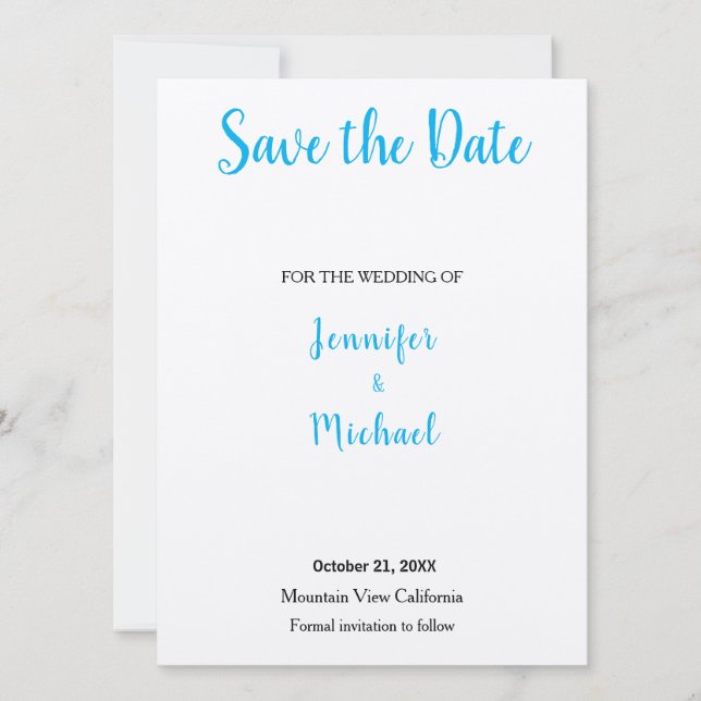 Wedding Professional Classical Sky Blue Save The Date (Front)