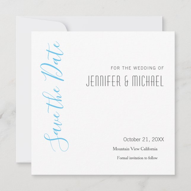 Wedding Professional Minimalist Modern Sky Blue Save The Date (Front)