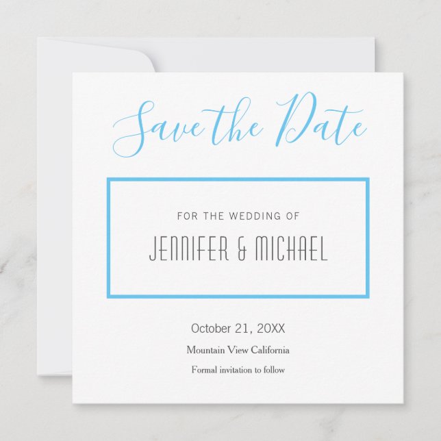 Wedding Professional Minimalist Plain Sky Blue Save The Date (Front)