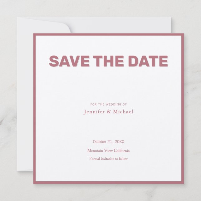 Wedding Professional Minimalist Rose Gold Colour Save The Date (Front)