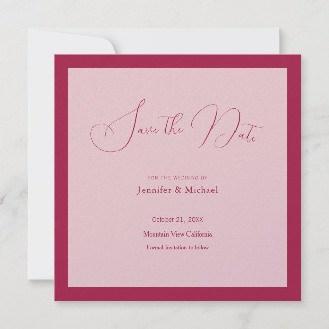 Wedding Professional Minimalist Rose Red Colour Save The Date (Front)
