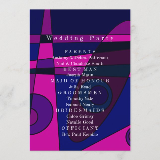 Wedding Program Abstract Hot Pink Purple Programme (Back)