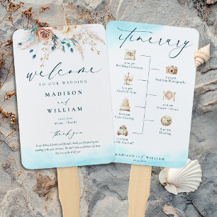 Wedding Program and Timeline Beach Destination Hand Fan
