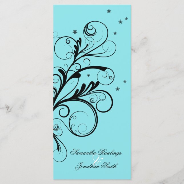 Wedding Program Aqua Blue Floral Elegant Swirl Programme (Front)