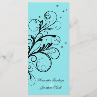 Wedding Program Aqua Blue Floral Elegant Swirl Programme