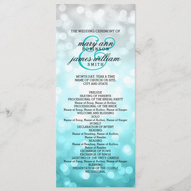Wedding Program Beach Ombre Glitter Lights Programme (Front)