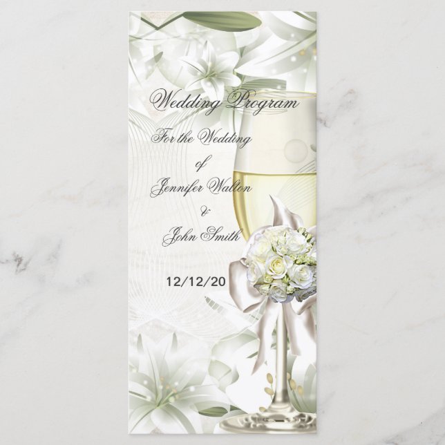 Wedding Program Beige Green Floral Programme (Front)
