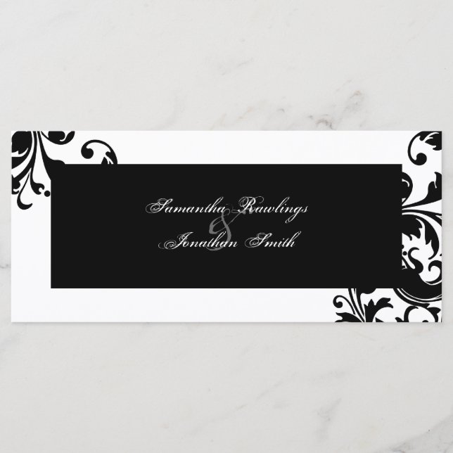 Wedding Program - Black and White Leafy Floral Programme (Front)