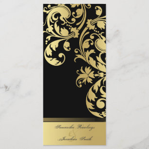 Wedding Program - Black & Gold Shimmer Floral Programme