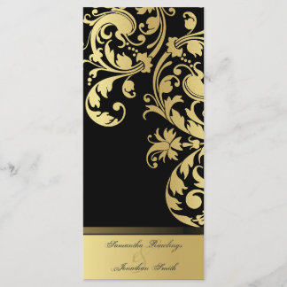 Wedding Program - Black & Gold Shimmer Floral Programme