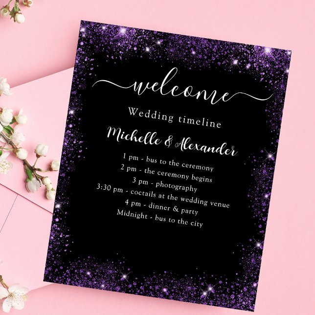 Wedding program black purple welcome (Creator Uploaded)