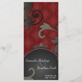 Wedding Program - Black & Red Floral Damask Programme