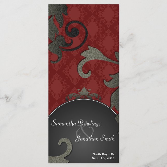 Wedding Program - Black & Red Floral Damask Programme (Front)