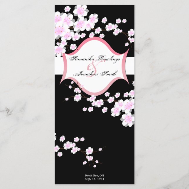 Wedding Program - Black & White Cherry Blossoms Programme (Front)