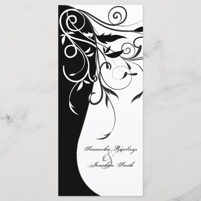 Wedding Program - Black White Contrasting Floral Programme (Front)