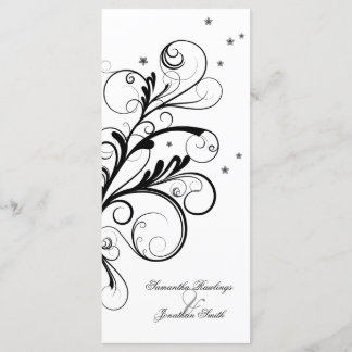 Wedding Program - Black White Floral Elegant Swirl Programme